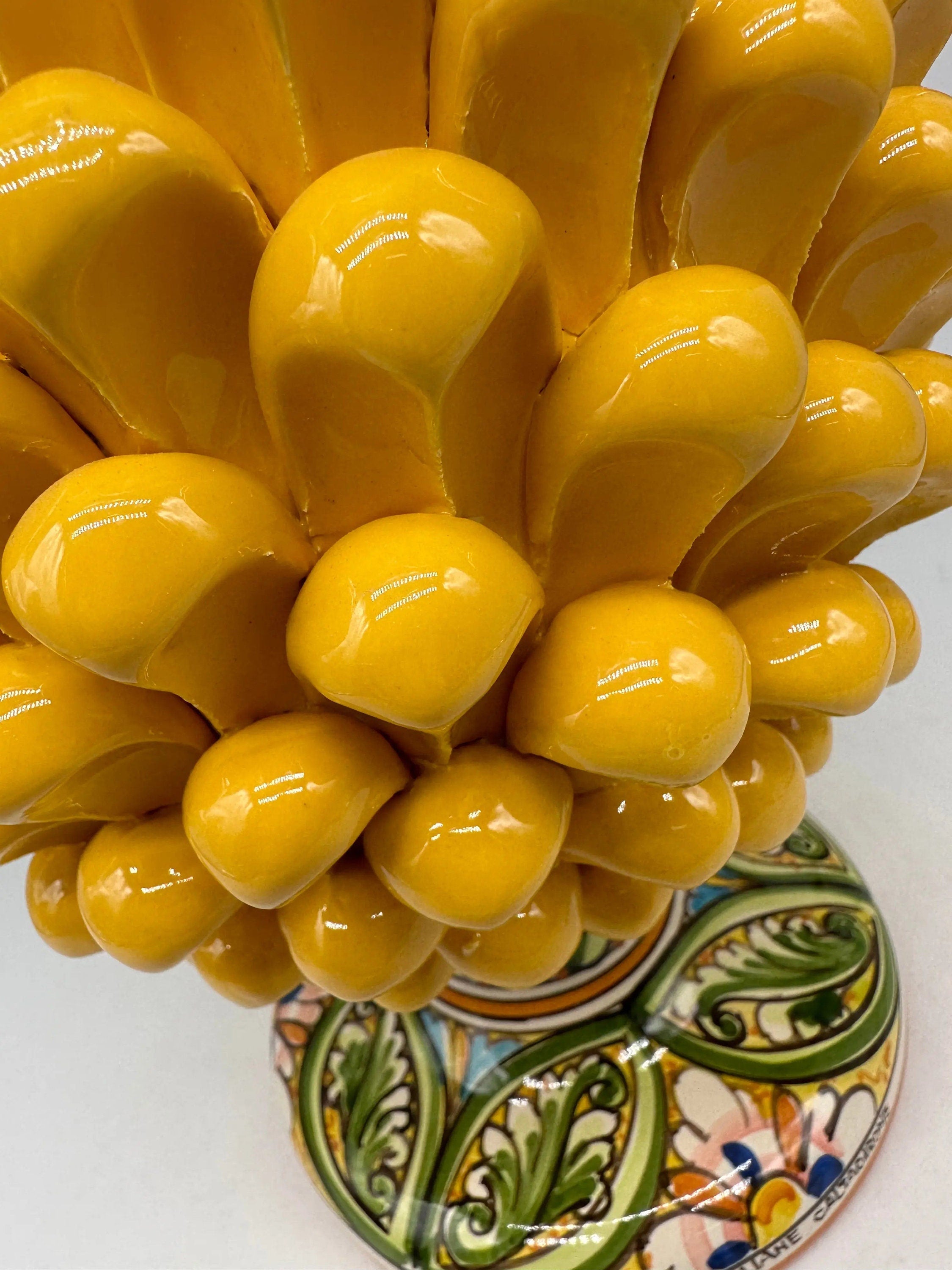Pigna Ceramica Caltagirone cm H.30 Artigianale Giallo Base Decorata DD CERAMICHE SICILIANE