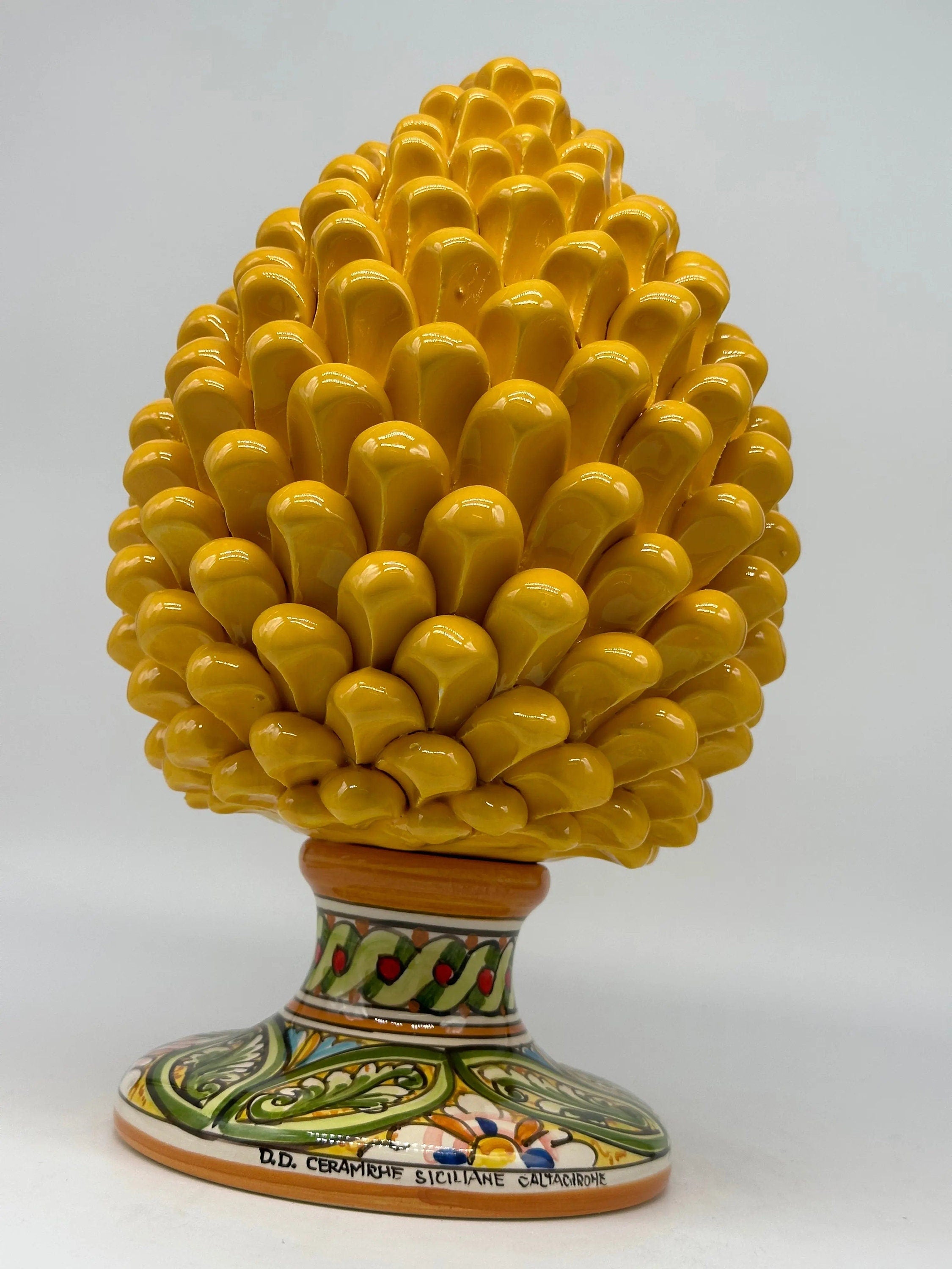 Pigna Ceramica Caltagirone cm H.30 Artigianale Giallo Base Decorata DD CERAMICHE SICILIANE