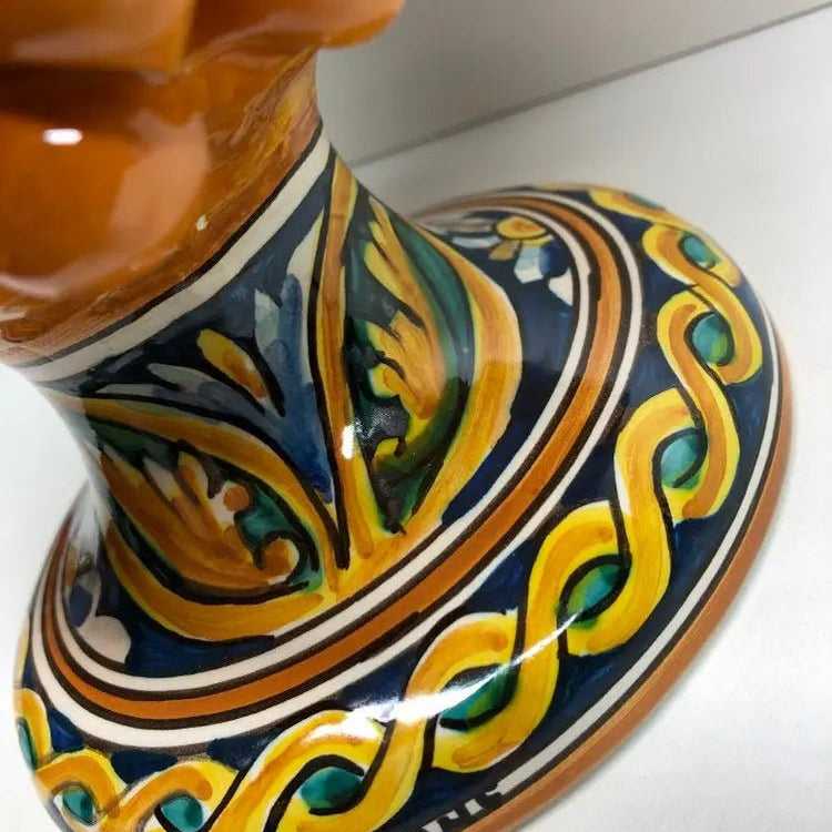 Pigna Ceramica Caltagirone cm H.30 Artigianale Giallo Ocra Base Decorata DD CERAMICHE SICILIANE