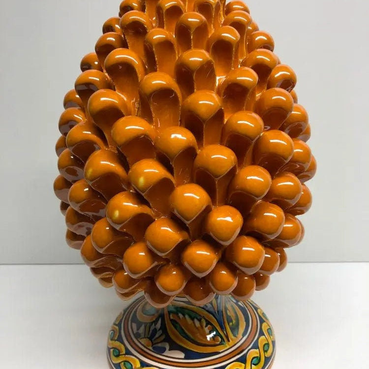 Pigna Ceramica Caltagirone cm H.30 Artigianale Giallo Ocra Base Decorata DD CERAMICHE SICILIANE