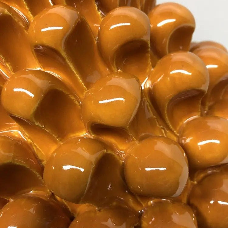 Pigna Ceramica Caltagirone cm H.30 Artigianale Giallo Ocra Base Decorata DD CERAMICHE SICILIANE