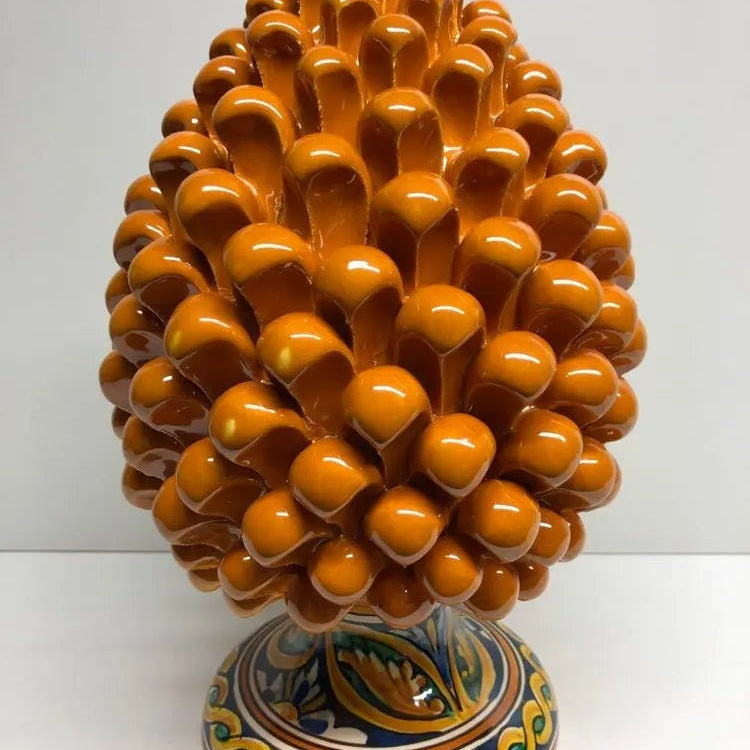 Pigna Ceramica Caltagirone cm H.30 Artigianale Giallo Ocra Base Decorata DD CERAMICHE SICILIANE