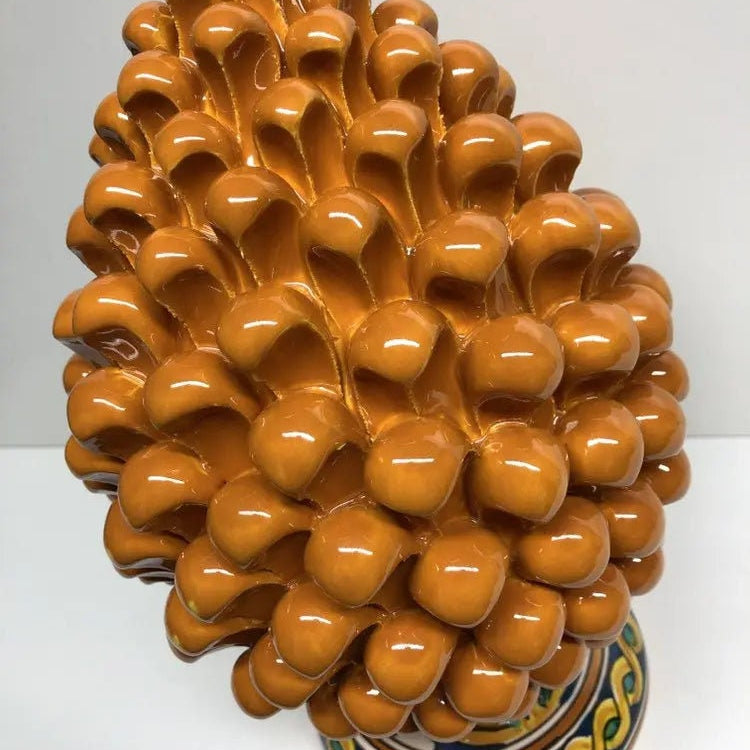 Pigna Ceramica Caltagirone cm H.30 Artigianale Giallo Ocra Base Decorata DD CERAMICHE SICILIANE
