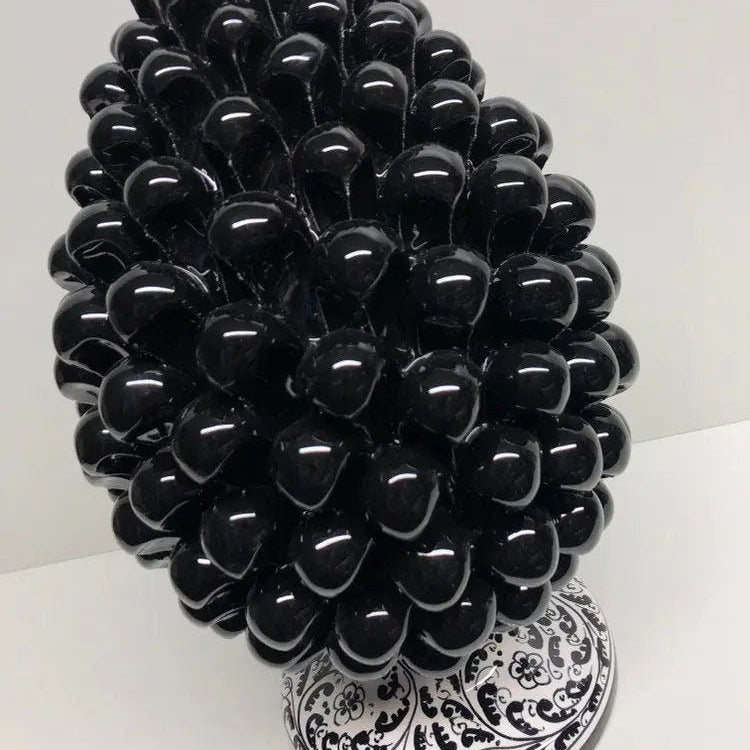 Pigna Ceramica Caltagirone cm H.30 Artigianale Nero Base Decorata DD CERAMICHE SICILIANE