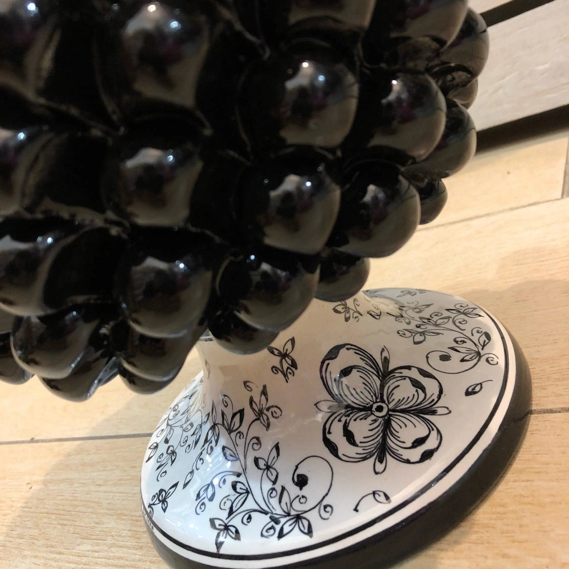 Pigna Ceramica Caltagirone cm H.30 Artigianale Nero Base Decorata DD CERAMICHE SICILIANE