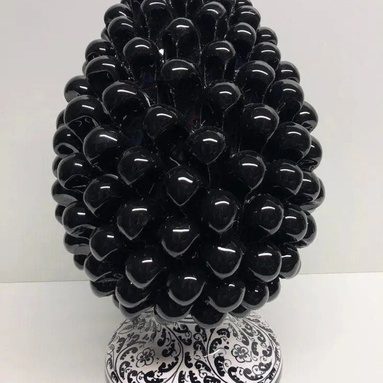 Pigna Ceramica Caltagirone cm H.30 Artigianale Nero Base Decorata DD CERAMICHE SICILIANE
