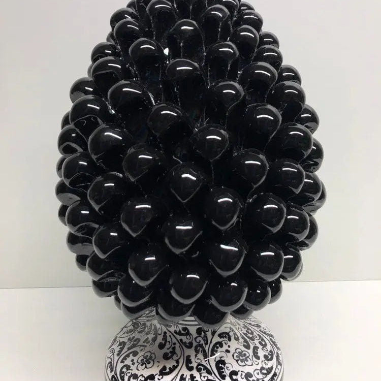 Pigna Ceramica Caltagirone cm H.30 Artigianale Nero Base Decorata DD CERAMICHE SICILIANE