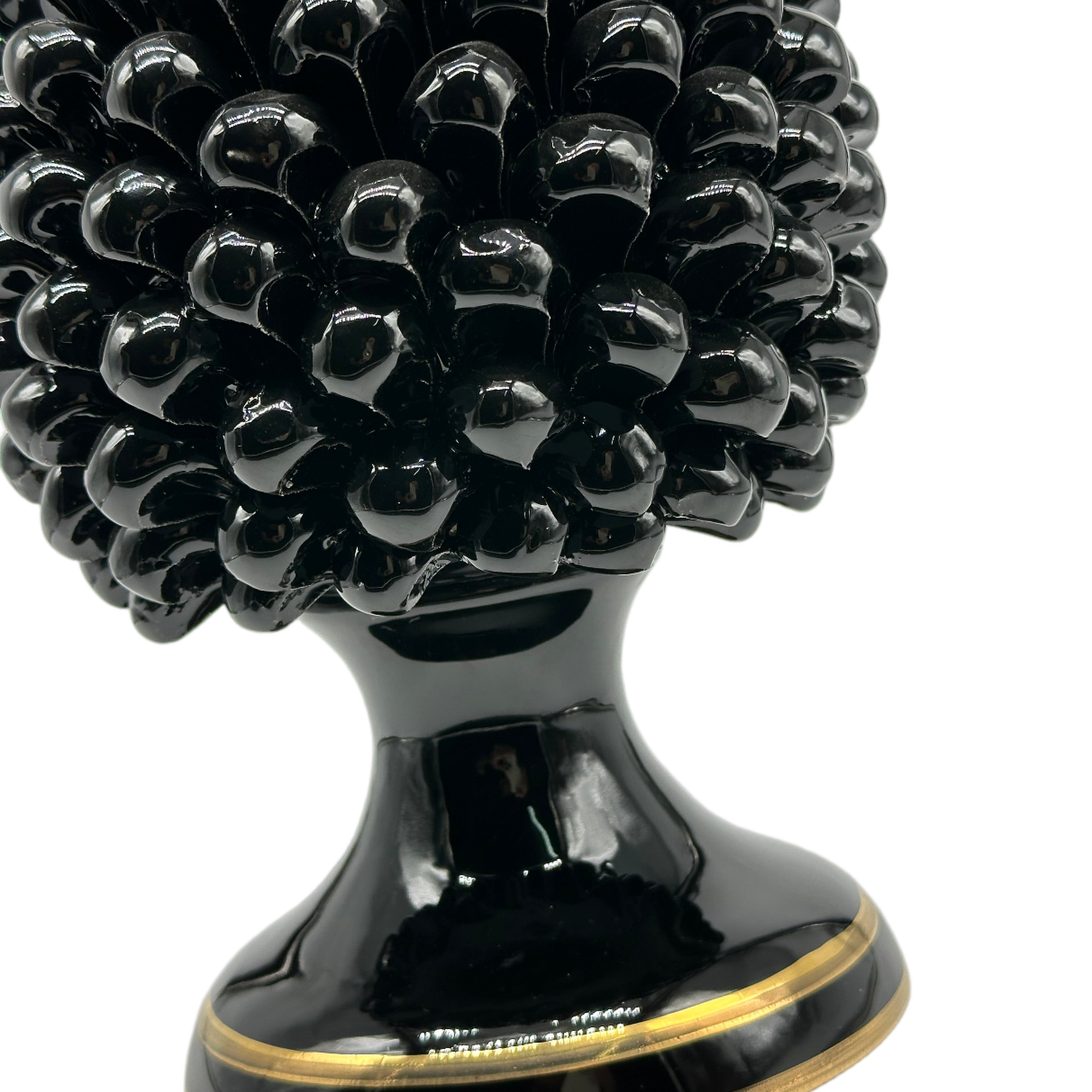 Pigna Ceramica Caltagirone cm H.30 Artigianale Nero con bordi Oro DD CERAMICHE SICILIANE