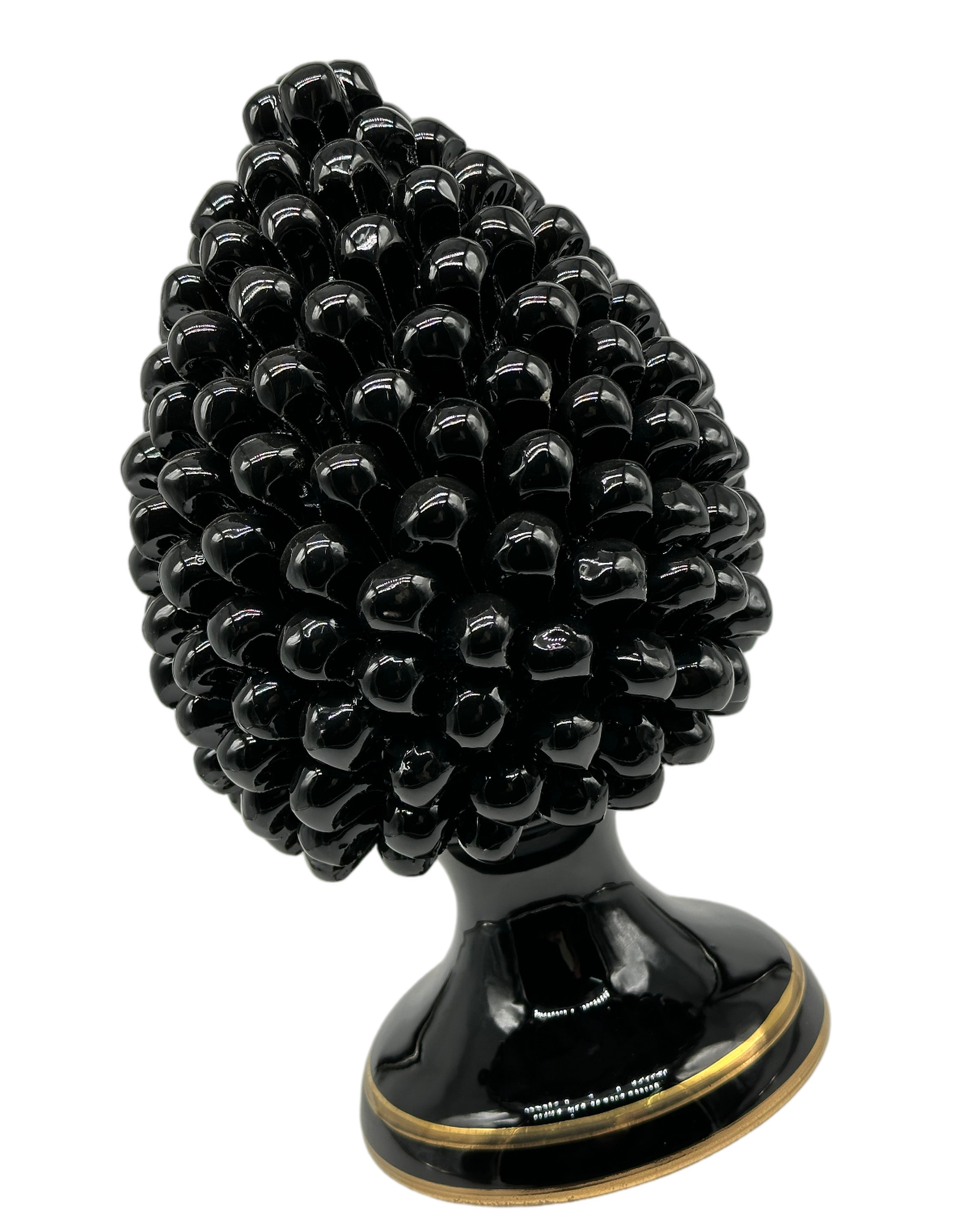 Pigna Ceramica Caltagirone cm H.30 Artigianale Nero con bordi Oro DD CERAMICHE SICILIANE