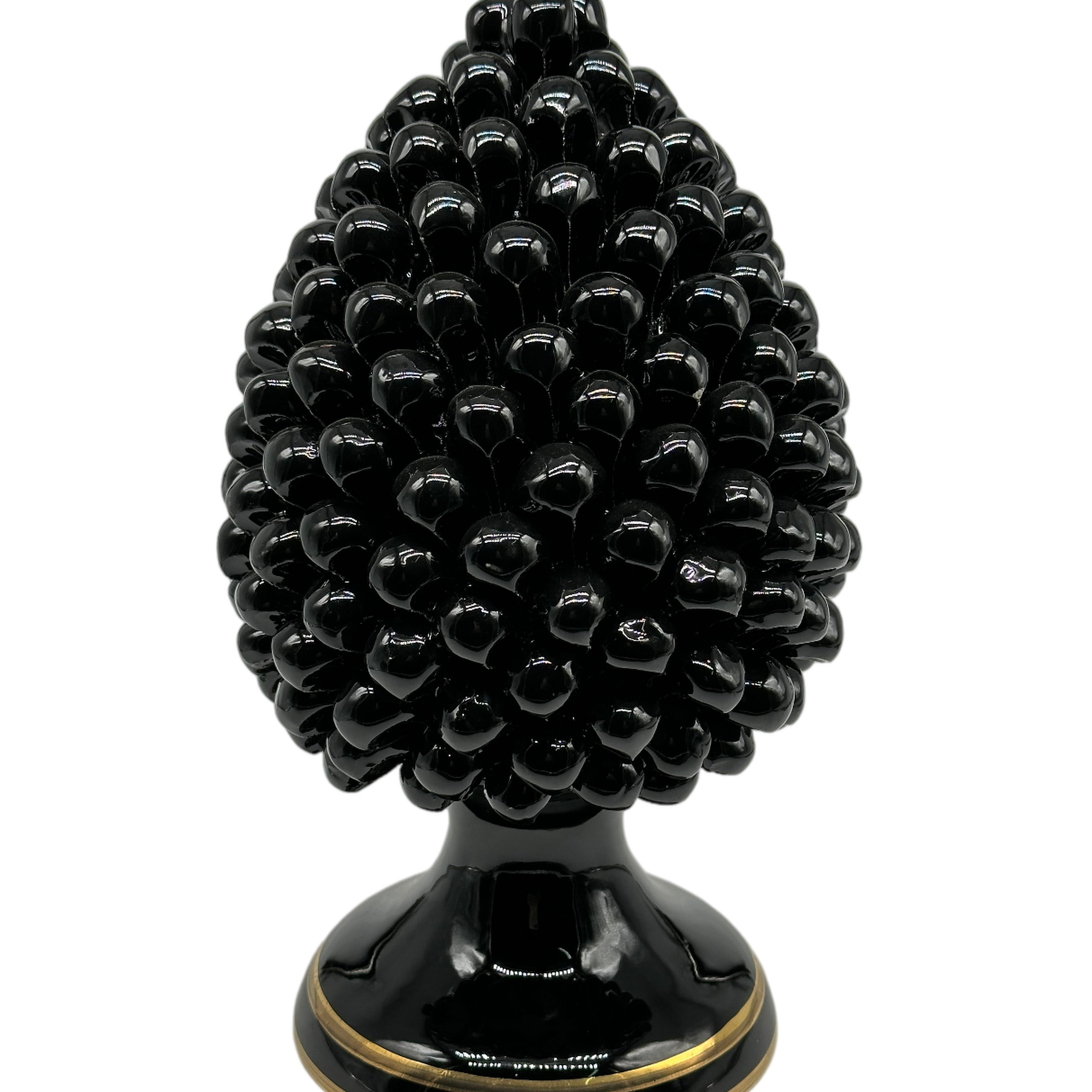 Pigna Ceramica Caltagirone cm H.30 Artigianale Nero con bordi Oro DD CERAMICHE SICILIANE