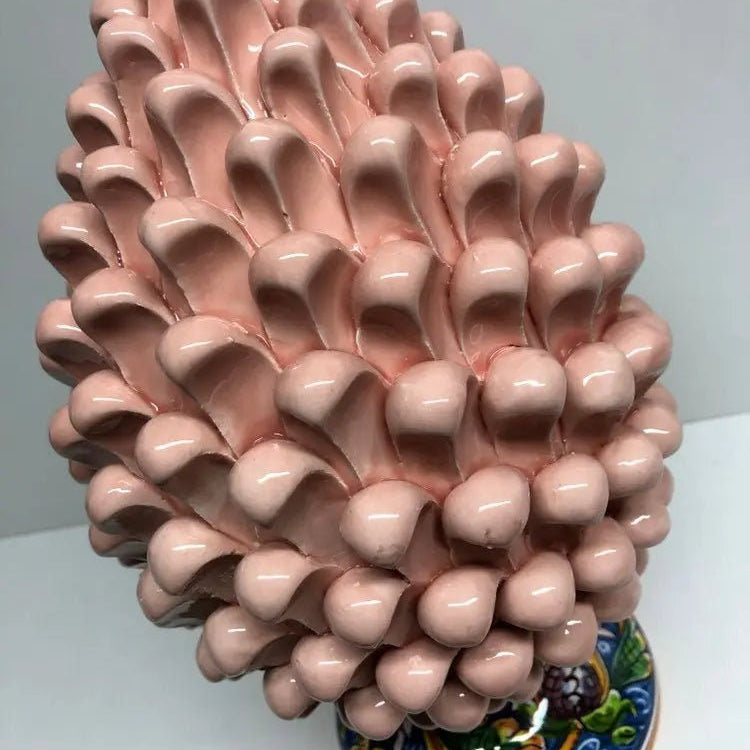 Pigna Ceramica Caltagirone cm H.30 Artigianale Rosa Cipria Base Decorata DD CERAMICHE SICILIANE
