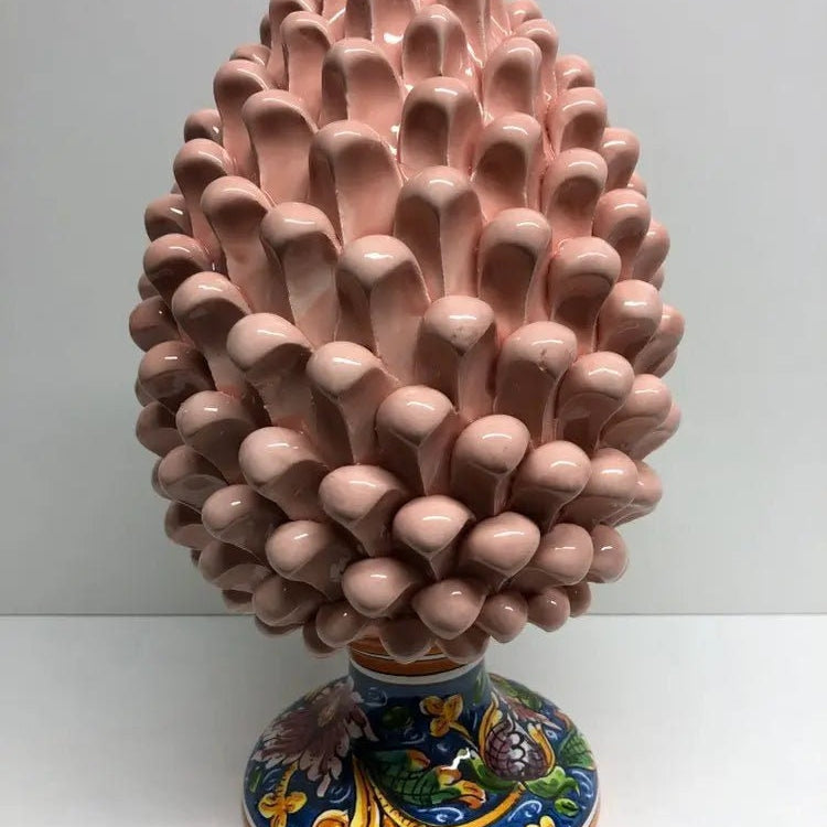 Pigna Ceramica Caltagirone cm H.30 Artigianale Rosa Cipria Base Decorata DD CERAMICHE SICILIANE