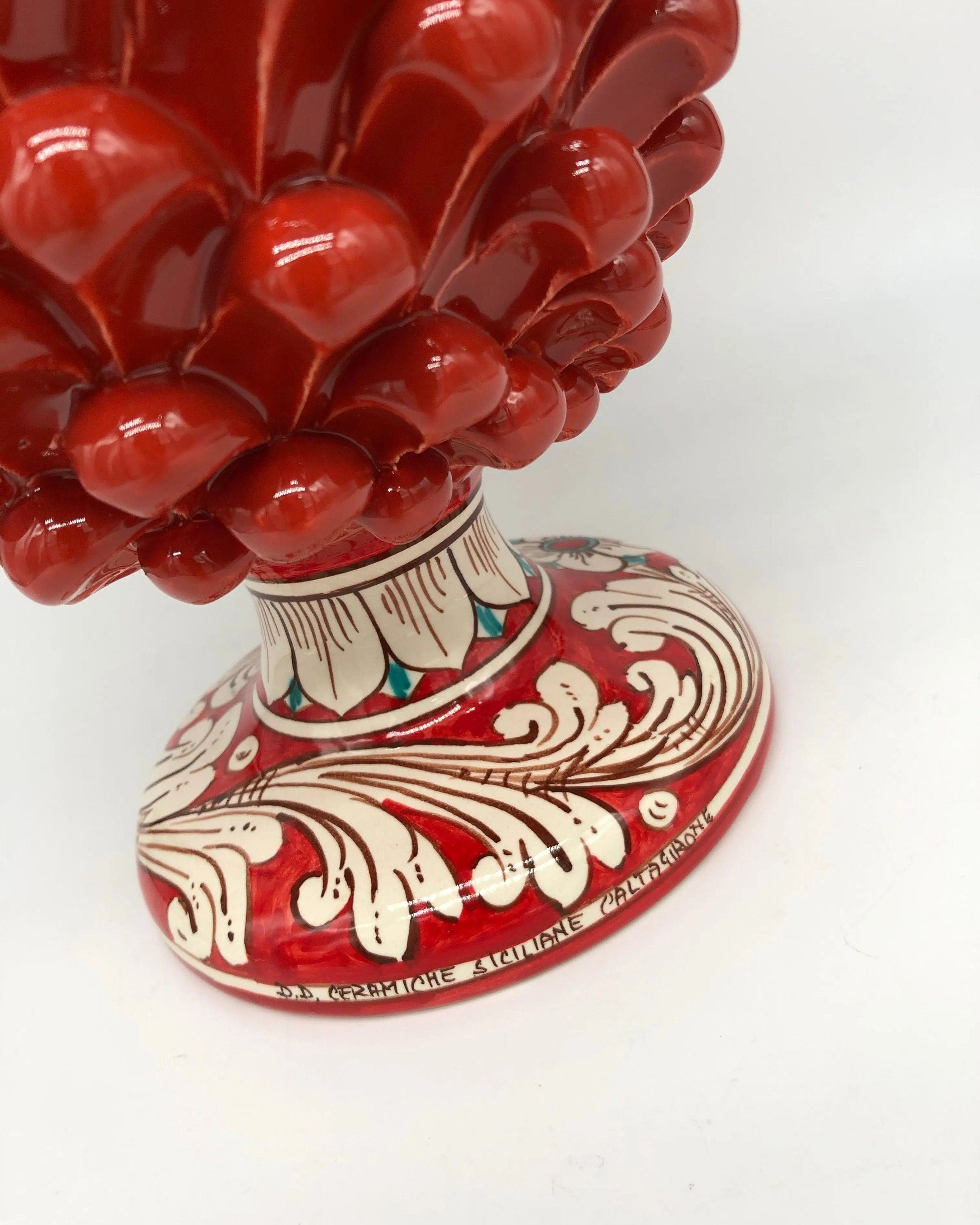Pigna Ceramica Caltagirone cm H.30 Artigianale Rosso Base Decorata DD CERAMICHE SICILIANE