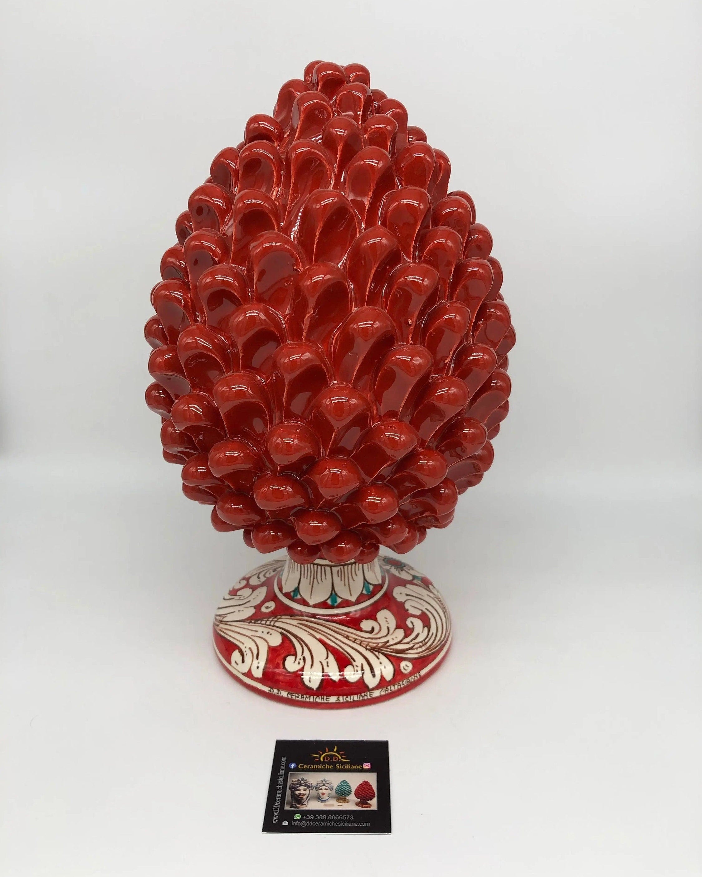 Pigna Ceramica Caltagirone cm H.30 Artigianale Rosso Base Decorata DD CERAMICHE SICILIANE