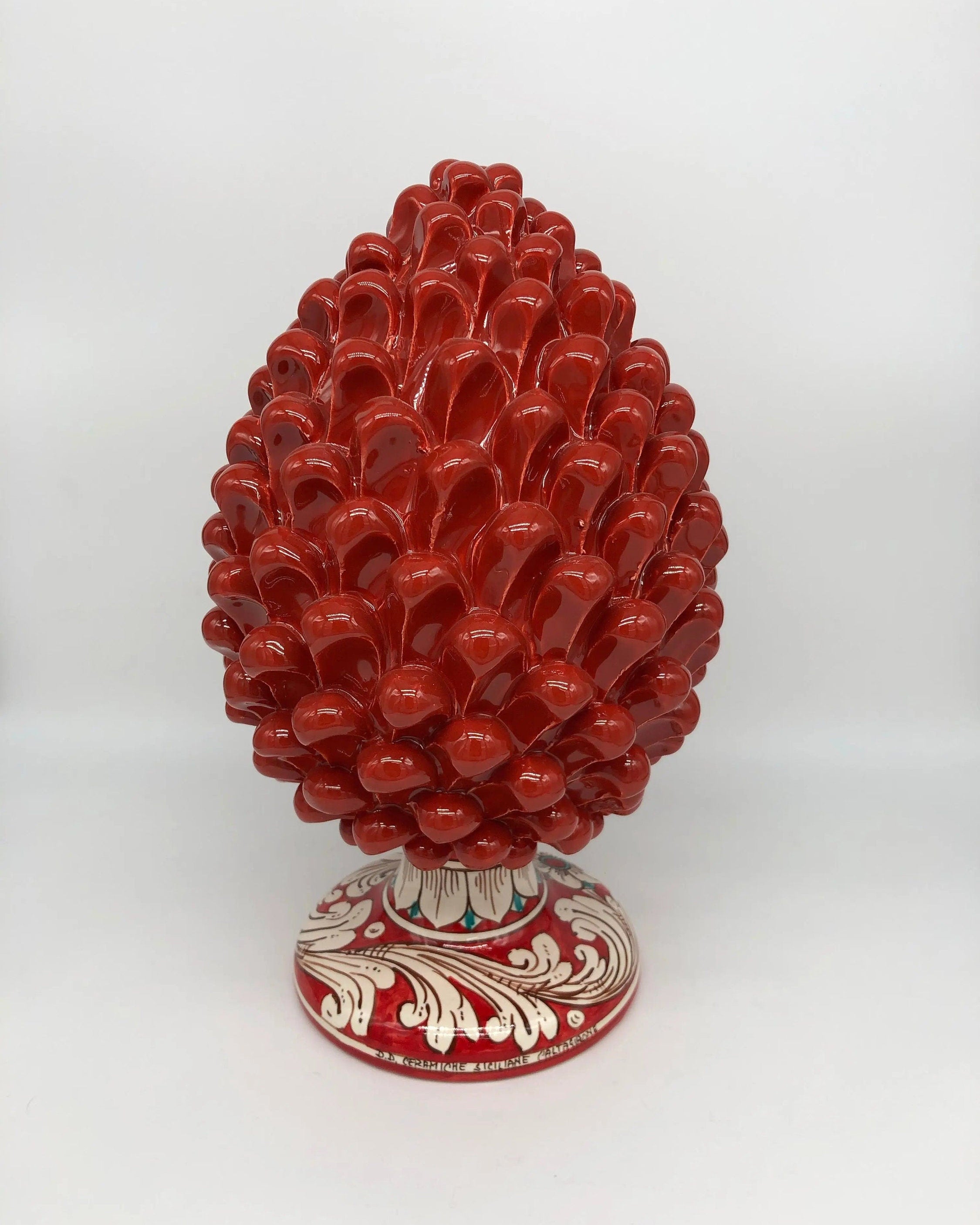 Pigna Ceramica Caltagirone cm H.30 Artigianale Rosso Base Decorata DD CERAMICHE SICILIANE