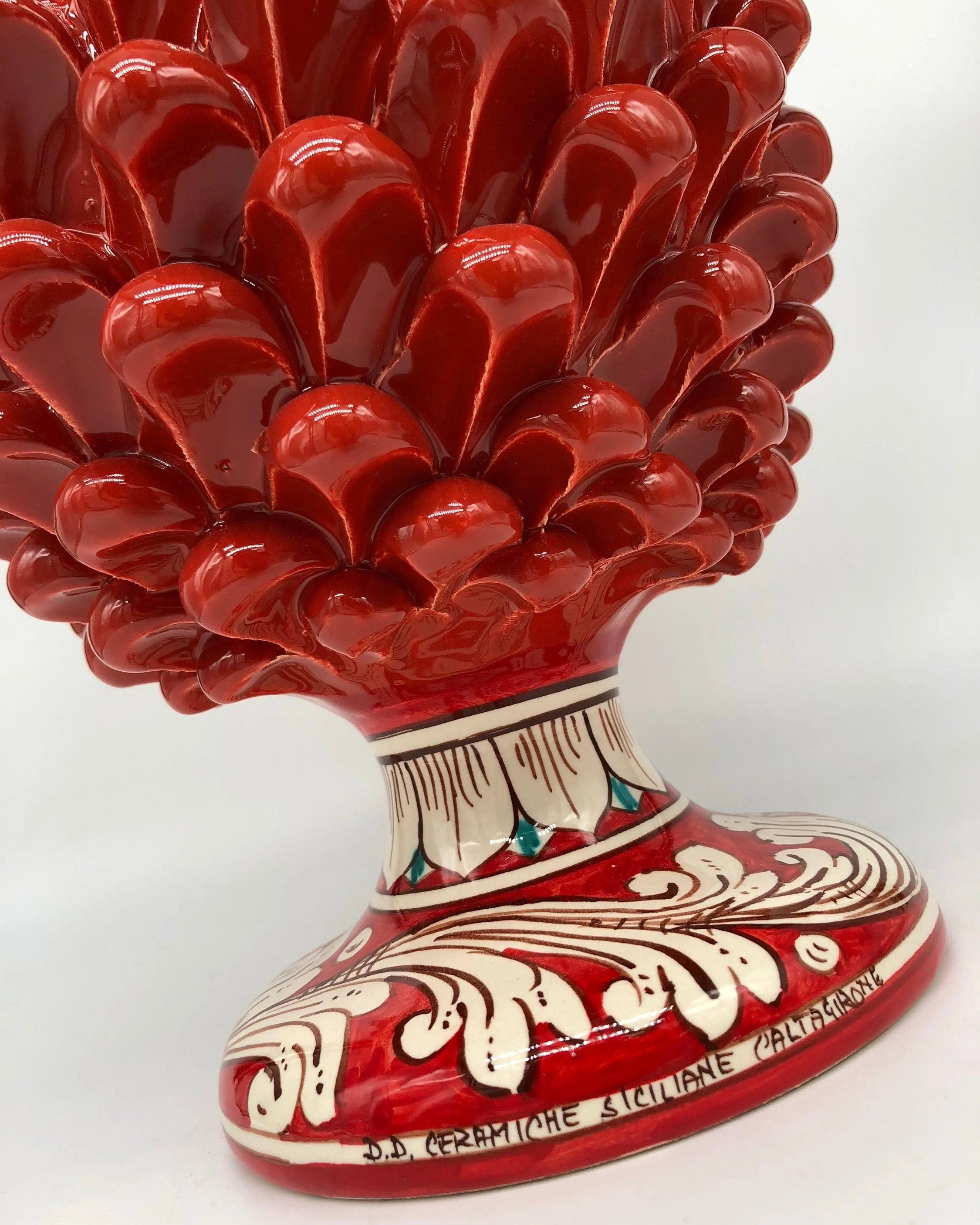 Pigna Ceramica Caltagirone cm H.30 Artigianale Rosso Base Decorata DD CERAMICHE SICILIANE