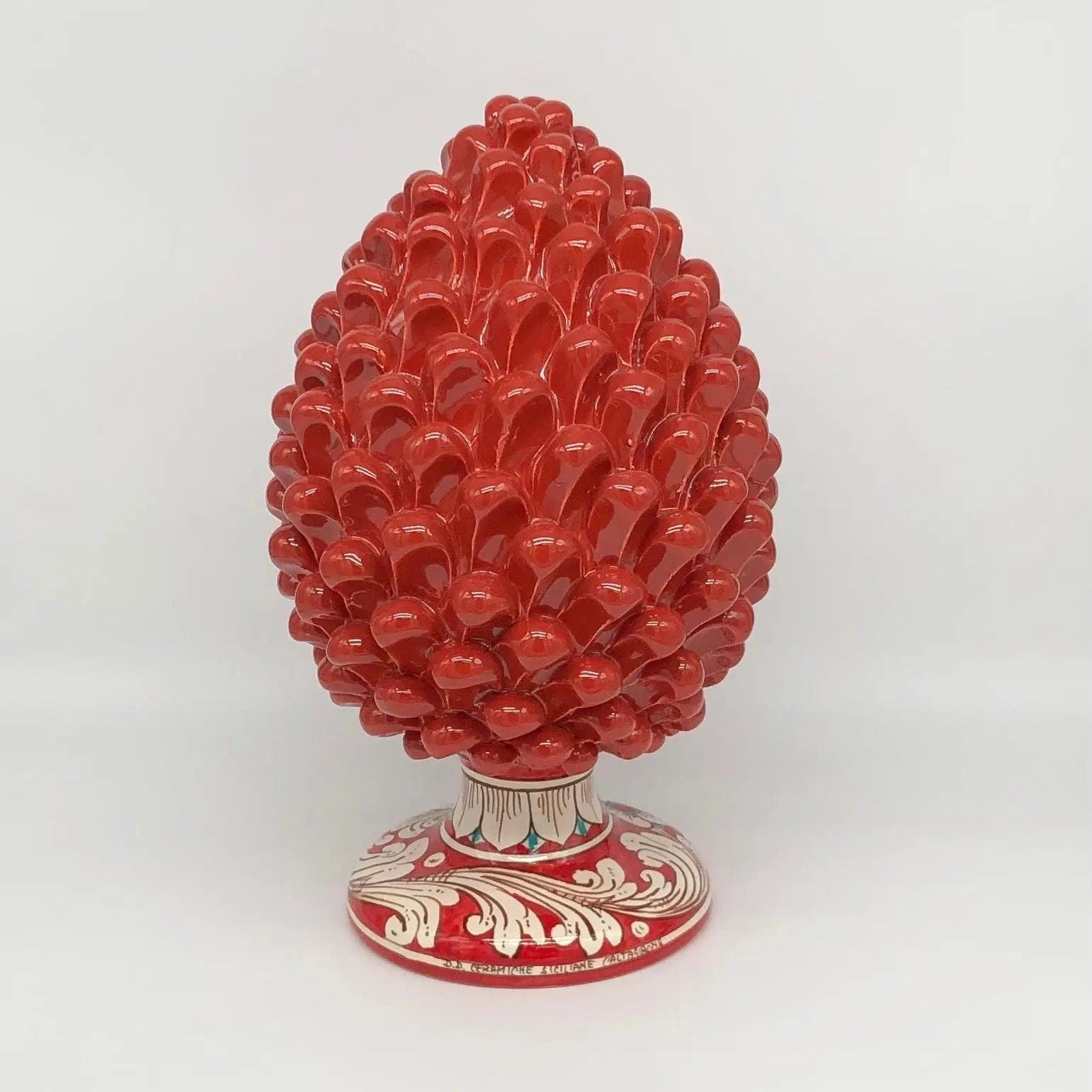 Pigna Ceramica Caltagirone cm H.30 Artigianale Rosso Base Decorata DD CERAMICHE SICILIANE