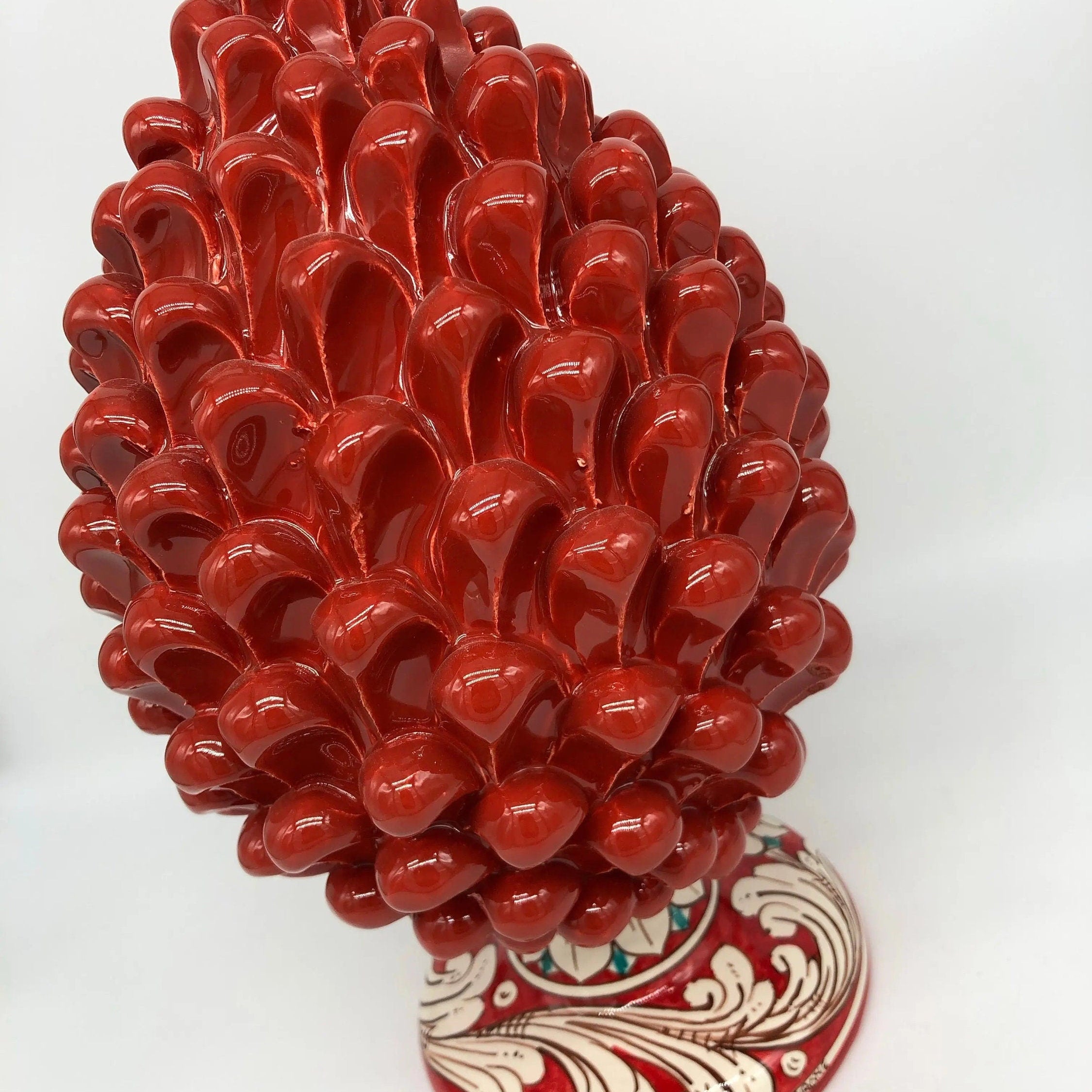 Pigna Ceramica Caltagirone cm H.30 Artigianale Rosso Base Decorata DD CERAMICHE SICILIANE