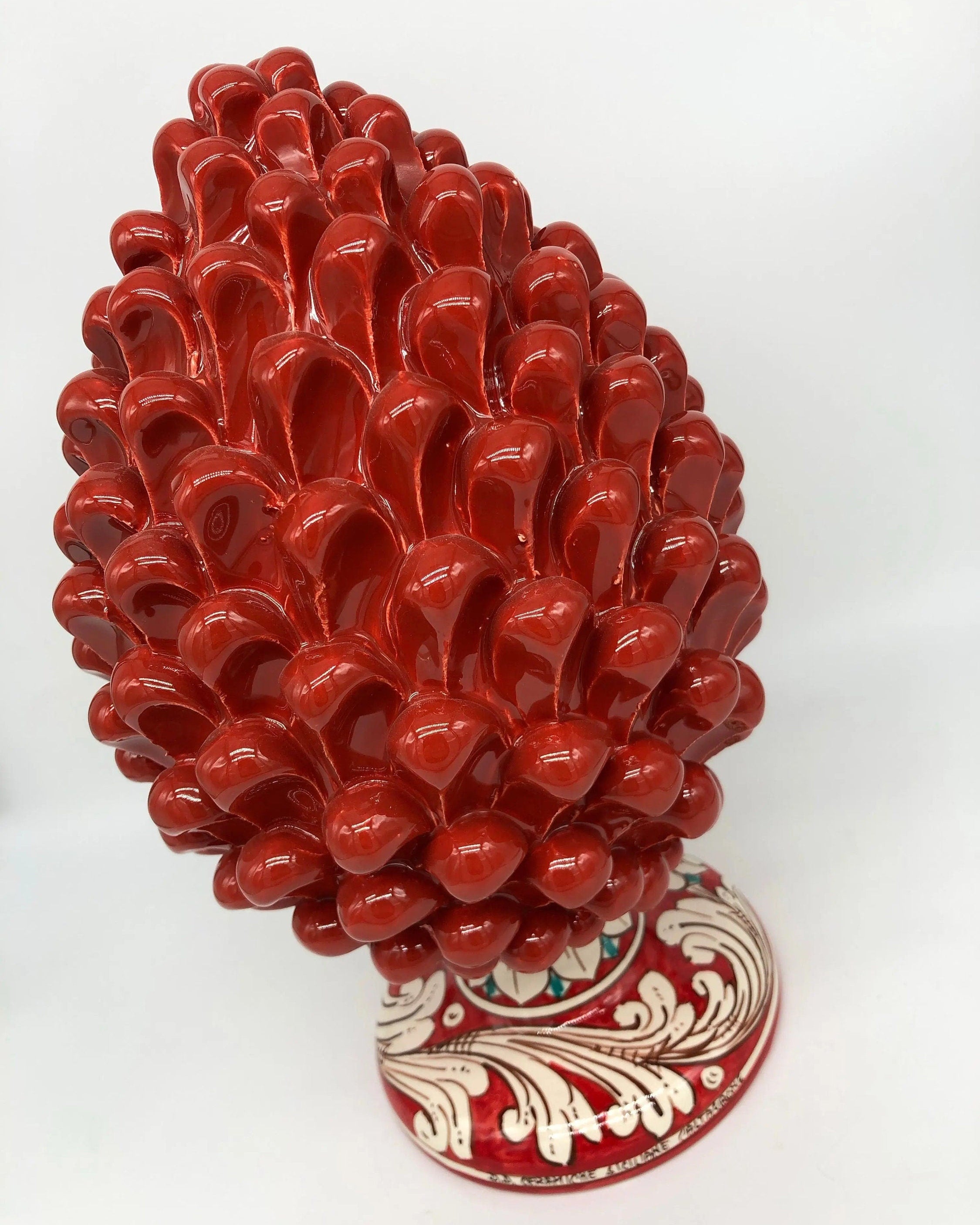 Pigna Ceramica Caltagirone cm H.30 Artigianale Rosso Base Decorata DD CERAMICHE SICILIANE