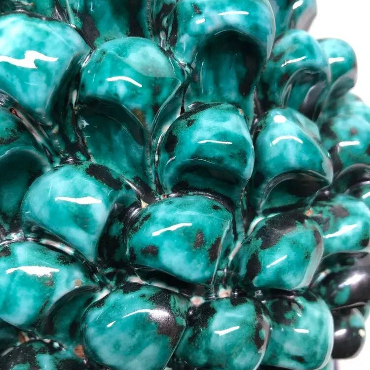 Pigna Ceramica Caltagirone cm H.30 Artigianale Verde Acqua Base Decorata DD CERAMICHE SICILIANE