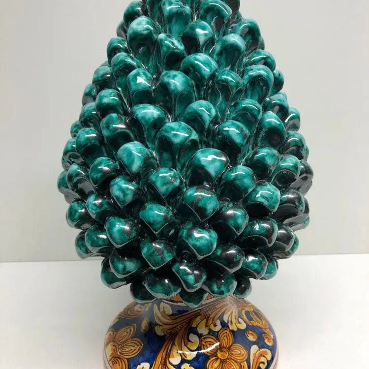 Pigna Ceramica Caltagirone cm H.30 Artigianale Verde Acqua Base Decorata DD CERAMICHE SICILIANE