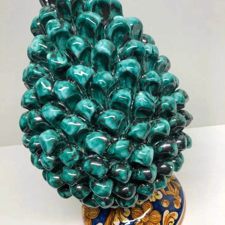 Pigna Ceramica Caltagirone cm H.30 Artigianale Verde Acqua Base Decorata DD CERAMICHE SICILIANE