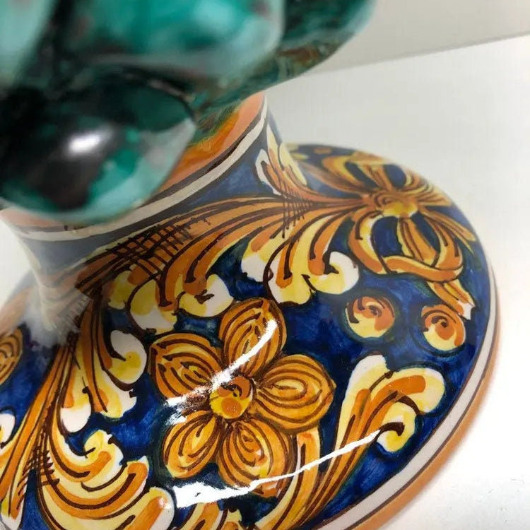 Pigna Ceramica Caltagirone cm H.30 Artigianale Verde Acqua Base Decorata DD CERAMICHE SICILIANE