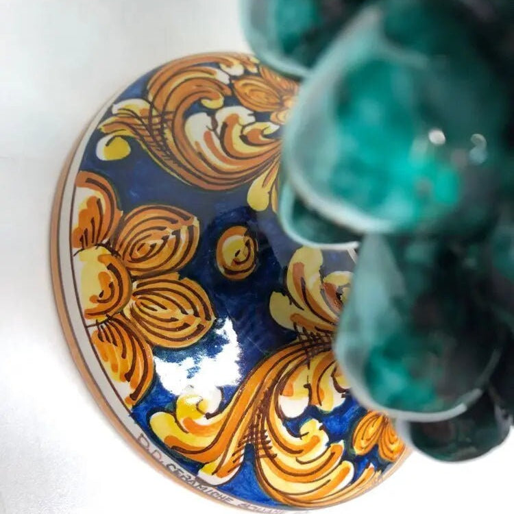 Pigna Ceramica Caltagirone cm H.30 Artigianale Verde Acqua Base Decorata DD CERAMICHE SICILIANE