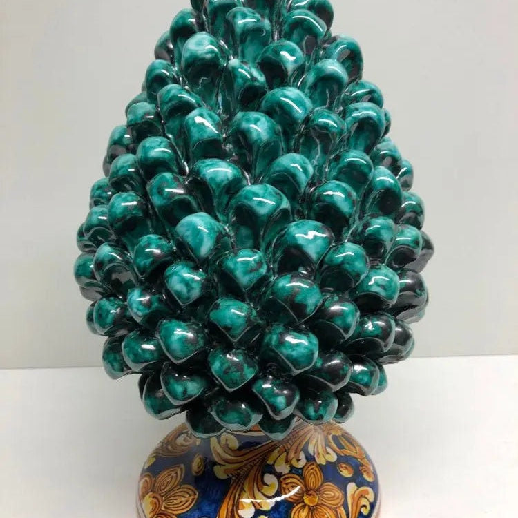 Pigna Ceramica Caltagirone cm H.30 Artigianale Verde Acqua Base Decorata DD CERAMICHE SICILIANE