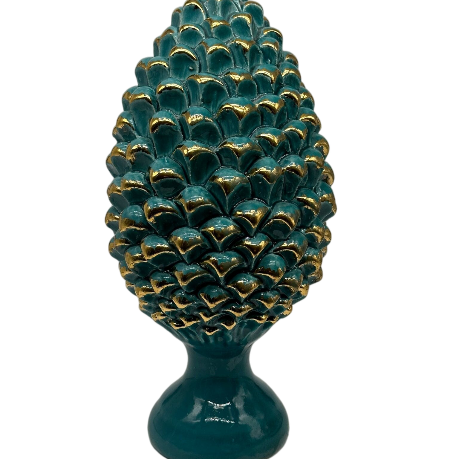 Pigna Ceramica Caltagirone cm H.30 Artigianale Verde Oro Linea Luis - DD CERAMICHE SICILIANE