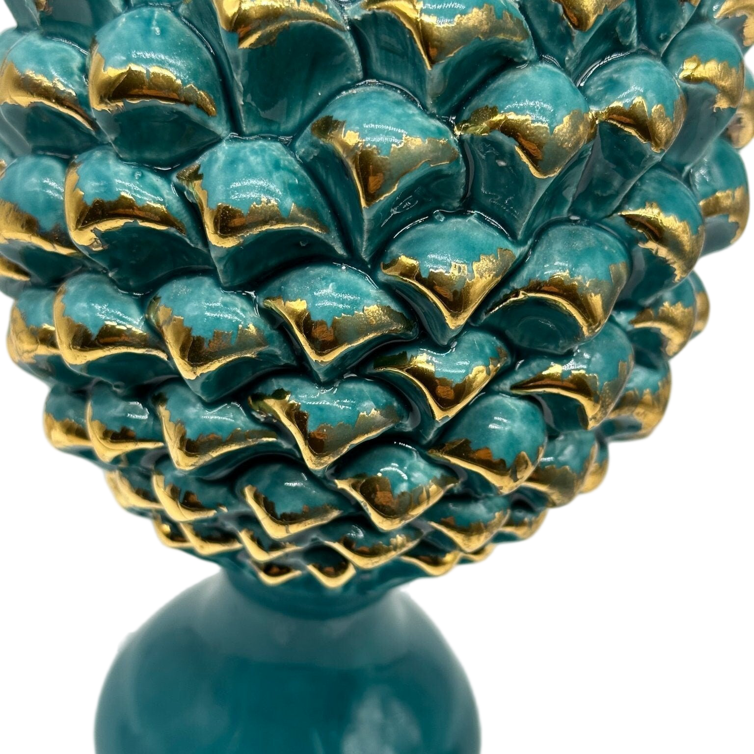 Pigna Ceramica Caltagirone cm H.30 Artigianale Verde Oro Linea Luis - DD CERAMICHE SICILIANE