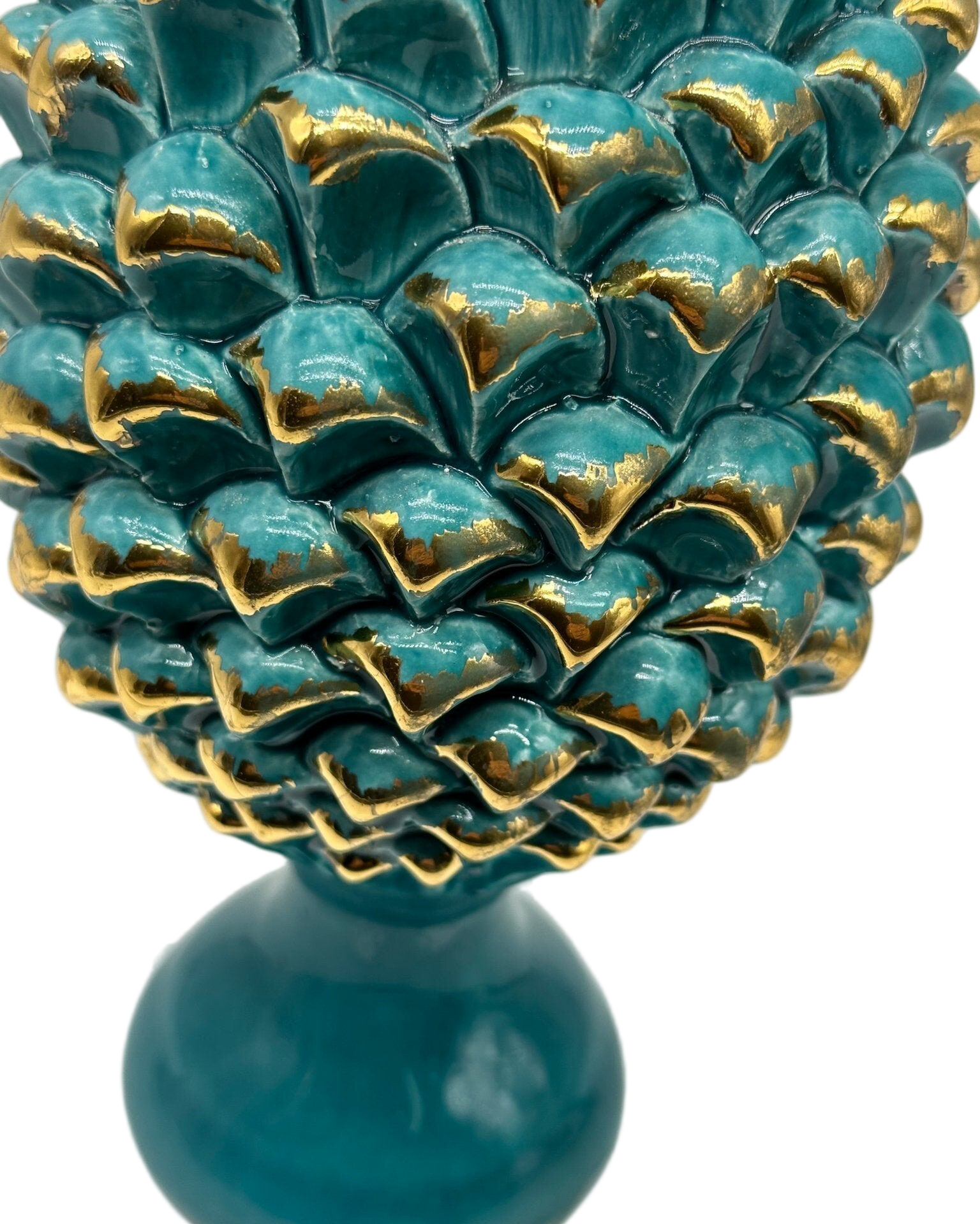 Pigna Ceramica Caltagirone cm H.30 Artigianale Verde Oro Linea Luis - DD CERAMICHE SICILIANE