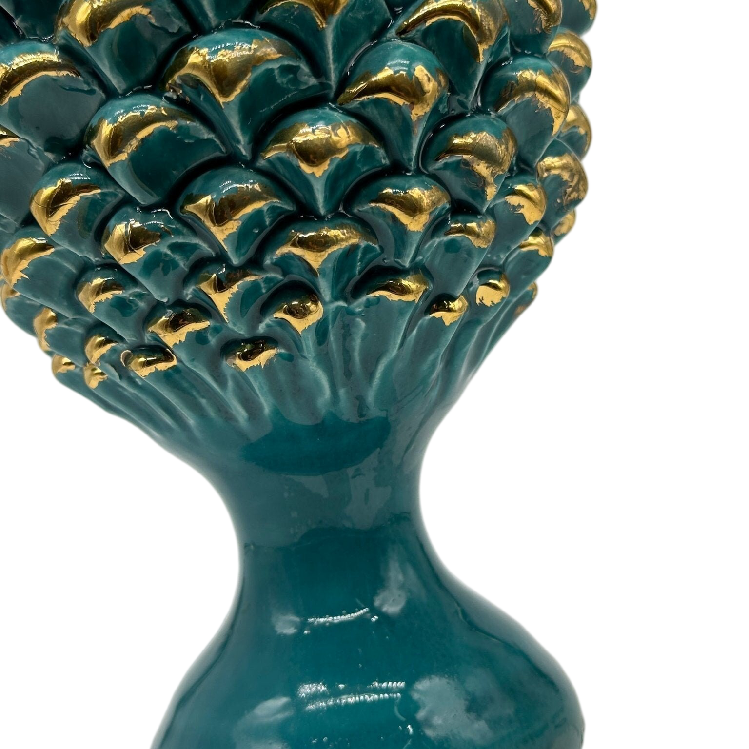 Pigna Ceramica Caltagirone cm H.30 Artigianale Verde Oro Linea Luis - DD CERAMICHE SICILIANE