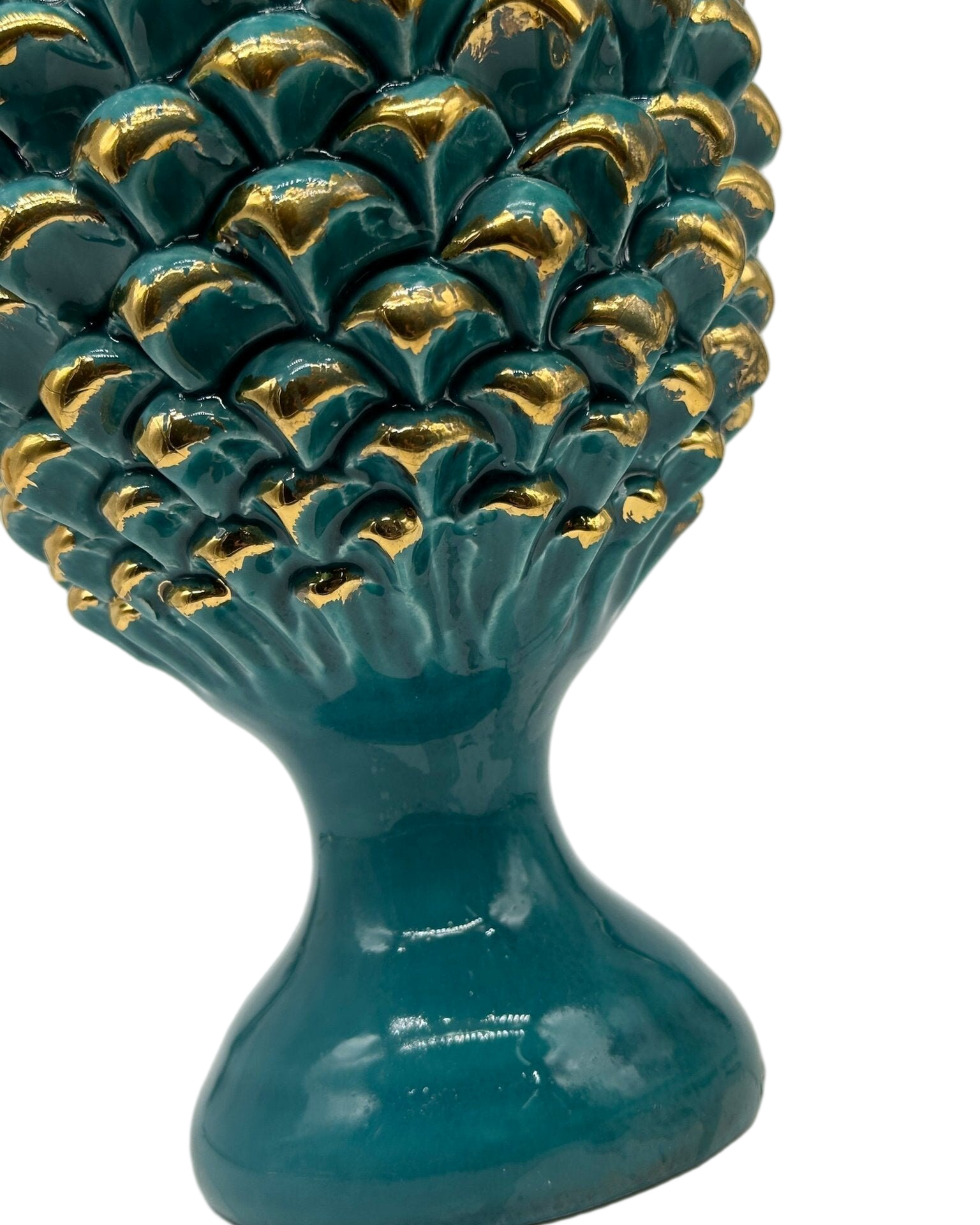 Pigna Ceramica Caltagirone cm H.30 Artigianale Verde Oro Linea Luis - DD CERAMICHE SICILIANE
