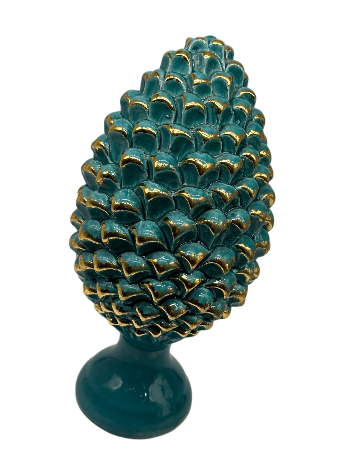 Pigna Ceramica Caltagirone cm H.30 Artigianale Verde Oro Linea Luis - DD CERAMICHE SICILIANE
