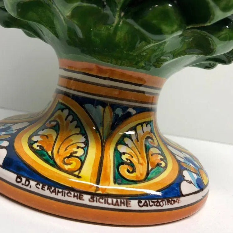 Pigna Ceramica Caltagirone cm H.30 Artigianale Verde Prato Base Decorata DD CERAMICHE SICILIANE
