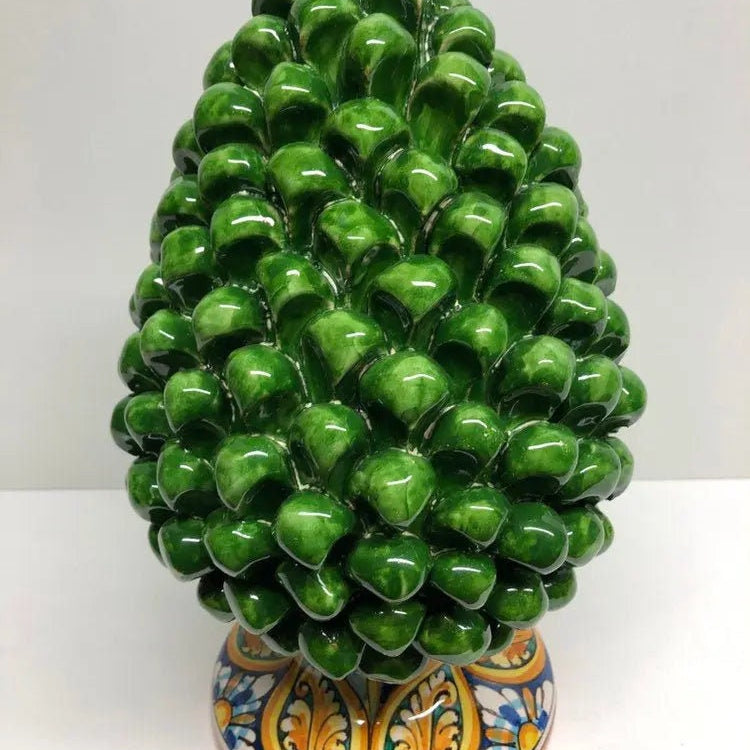 Pigna Ceramica Caltagirone cm H.30 Artigianale Verde Prato Base Decorata DD CERAMICHE SICILIANE