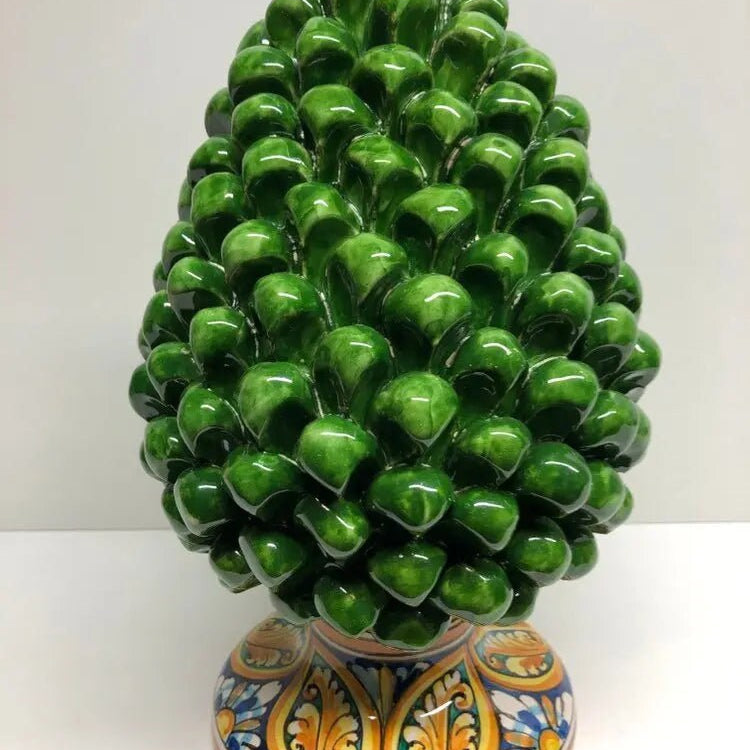 Pigna Ceramica Caltagirone cm H.30 Artigianale Verde Prato Base Decorata DD CERAMICHE SICILIANE