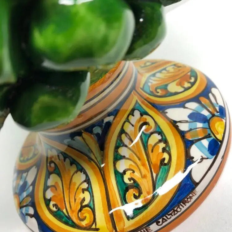 Pigna Ceramica Caltagirone cm H.30 Artigianale Verde Prato Base Decorata DD CERAMICHE SICILIANE