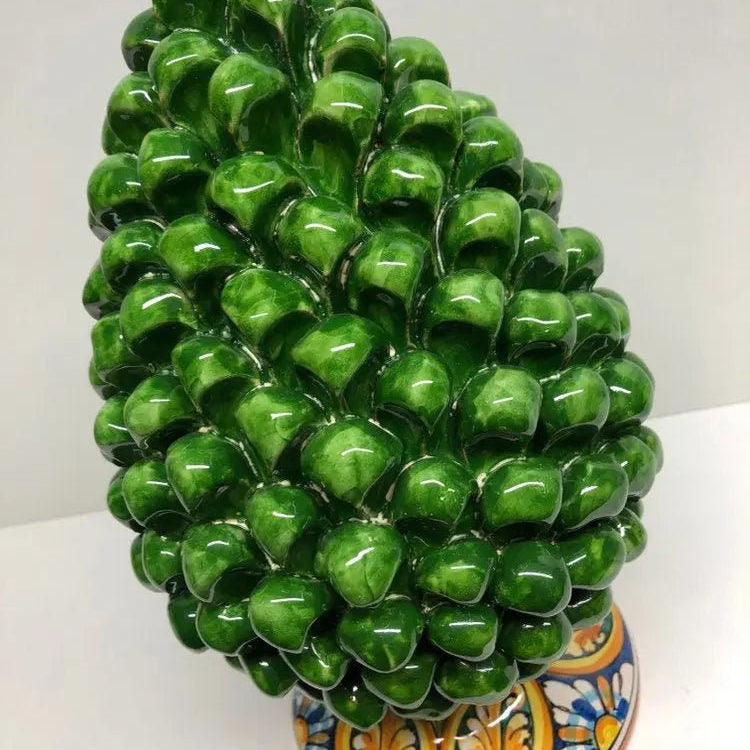 Pigna Ceramica Caltagirone cm H.30 Artigianale Verde Prato Base Decorata DD CERAMICHE SICILIANE