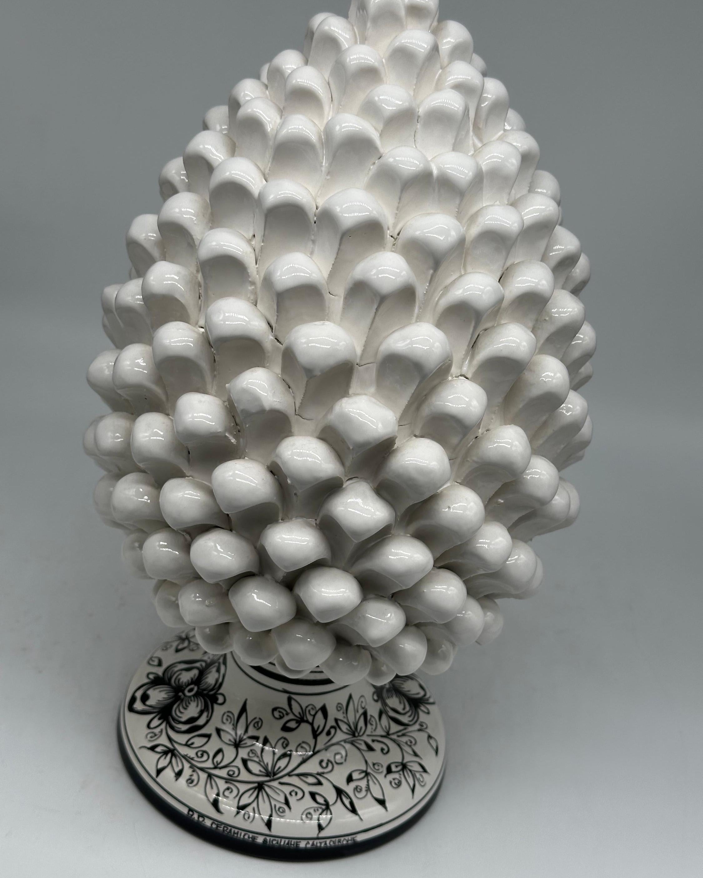 Pigna Ceramica Caltagirone cm H.35 Artigianale Bianca Base Decorata - PIGNA