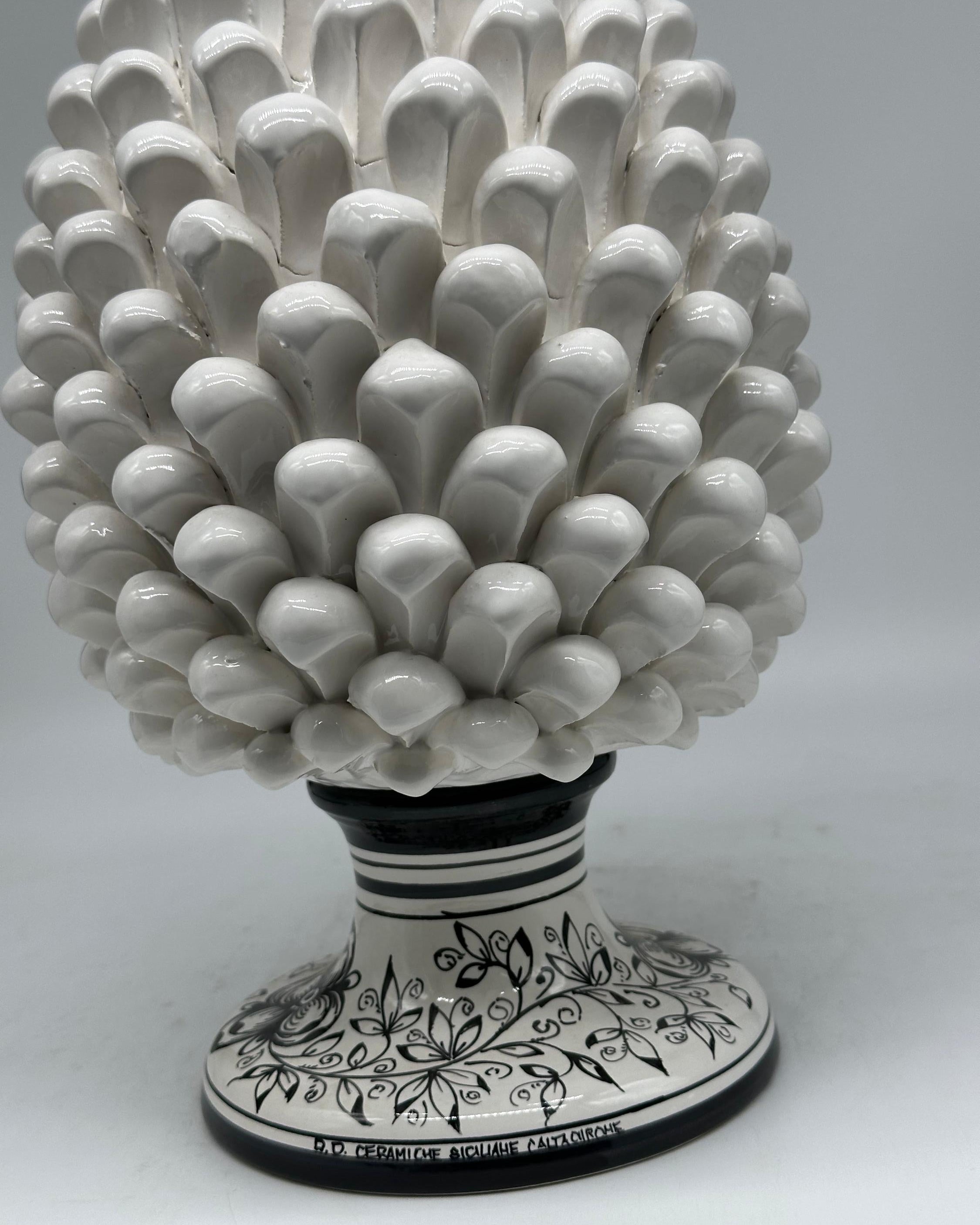 Pigna Ceramica Caltagirone cm H.35 Artigianale Bianca Base Decorata - PIGNA