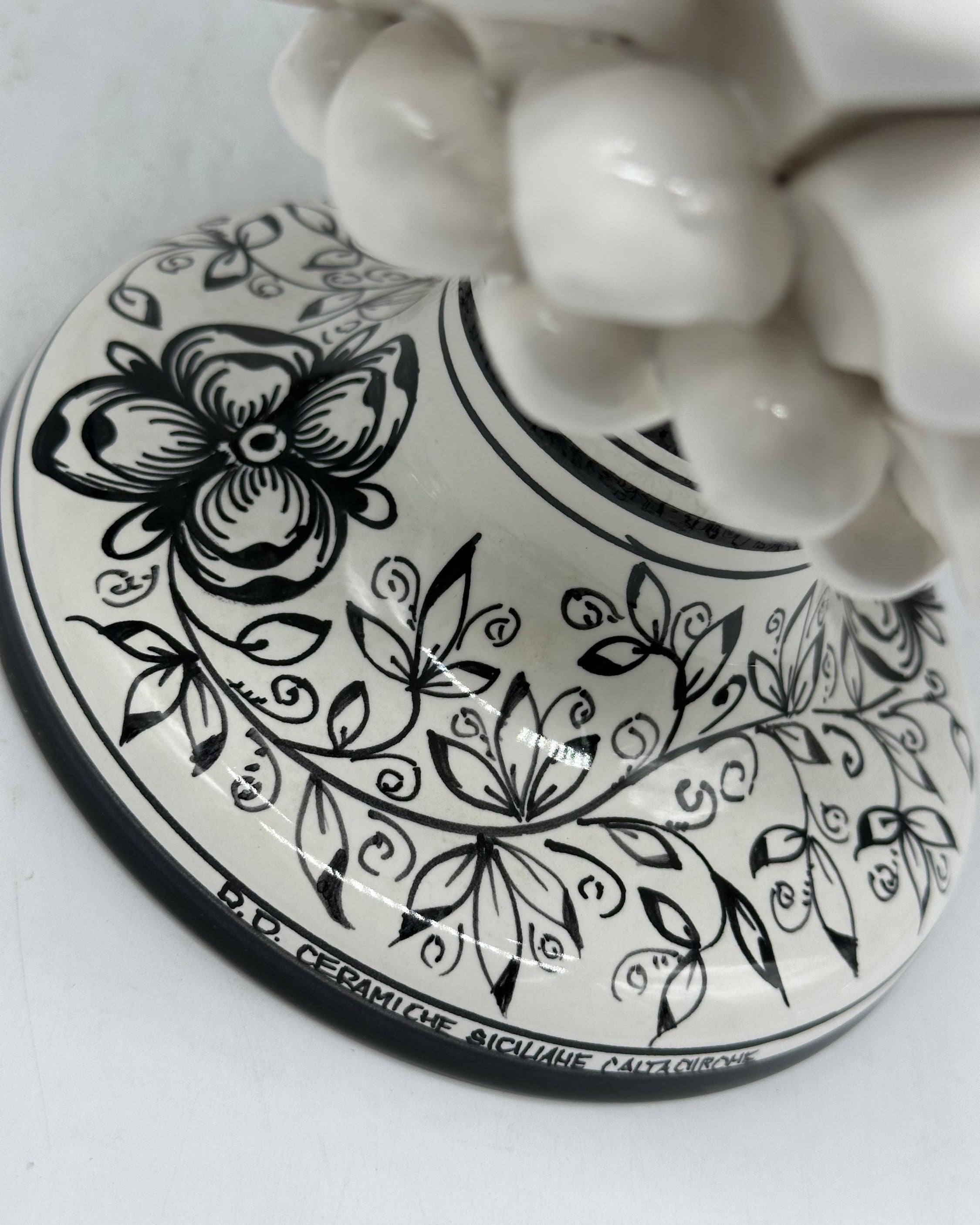 Pigna Ceramica Caltagirone cm H.35 Artigianale Bianca Base Decorata - PIGNA