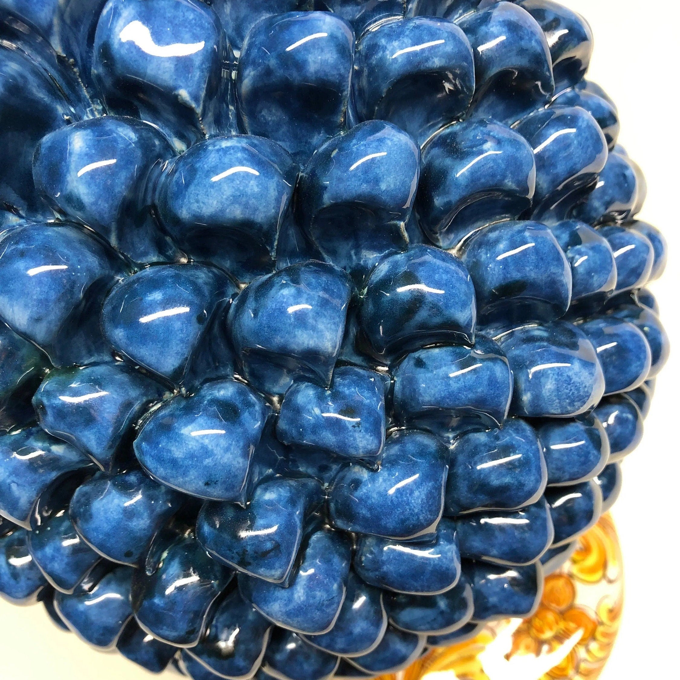 Pigna Ceramica Caltagirone cm H.35 Artigianale Blu Antico Base Decorata DD CERAMICHE SICILIANE