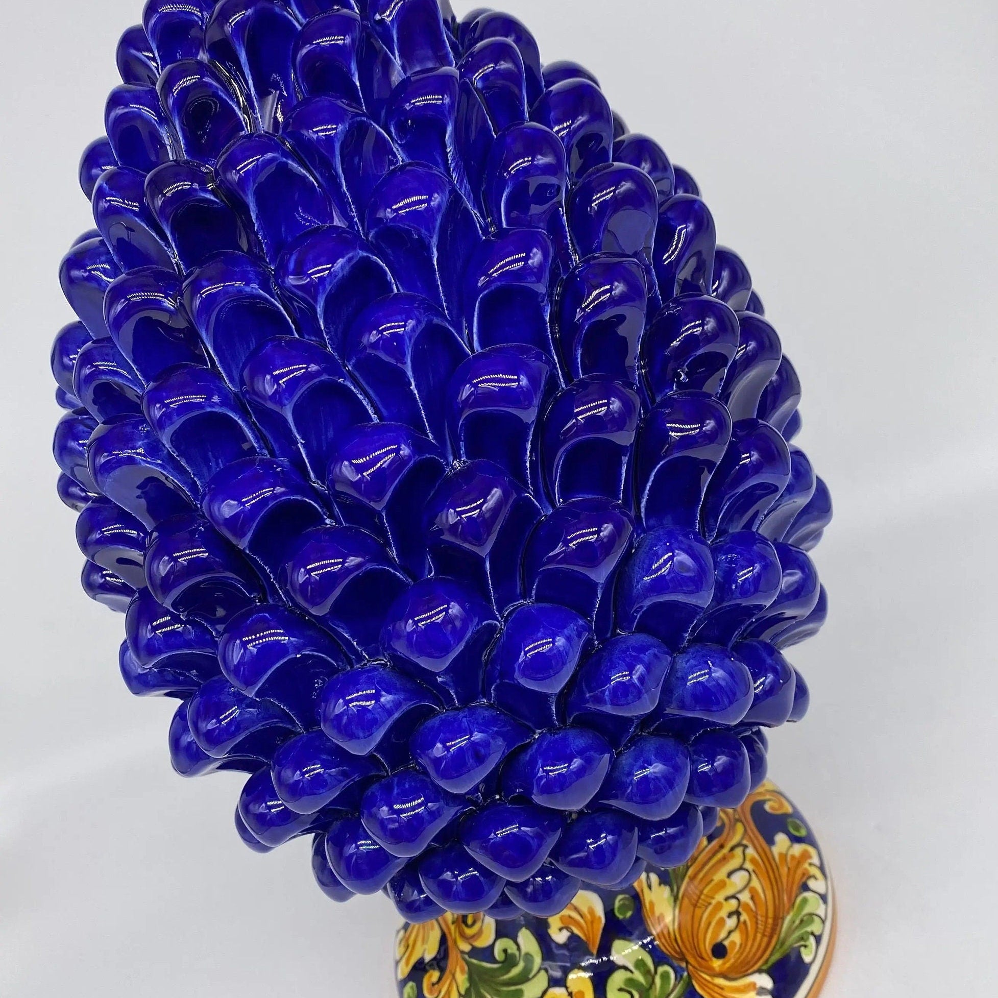 Pigna Ceramica Caltagirone cm H.35 Artigianale Blu Base Decorata DD CERAMICHE SICILIANE