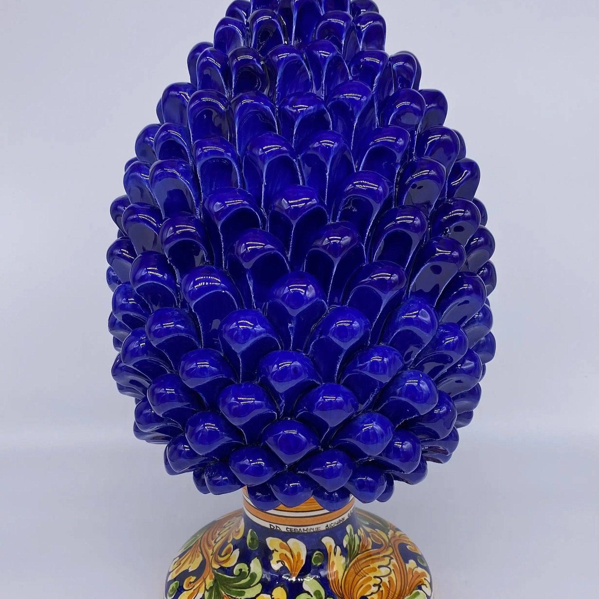 Pigna Ceramica Caltagirone cm H.35 Artigianale Blu Base Decorata DD CERAMICHE SICILIANE
