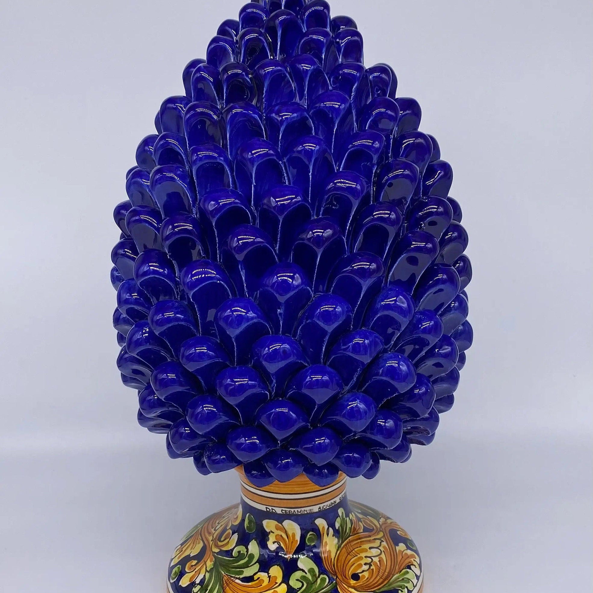 Pigna Ceramica Caltagirone cm H.35 Artigianale Blu Base Decorata DD CERAMICHE SICILIANE