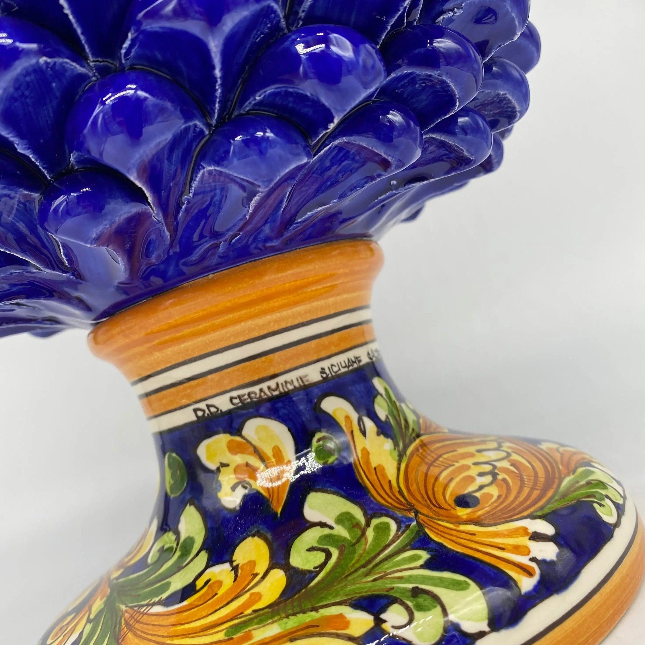 Pigna Ceramica Caltagirone cm H.35 Artigianale Blu Base Decorata DD CERAMICHE SICILIANE