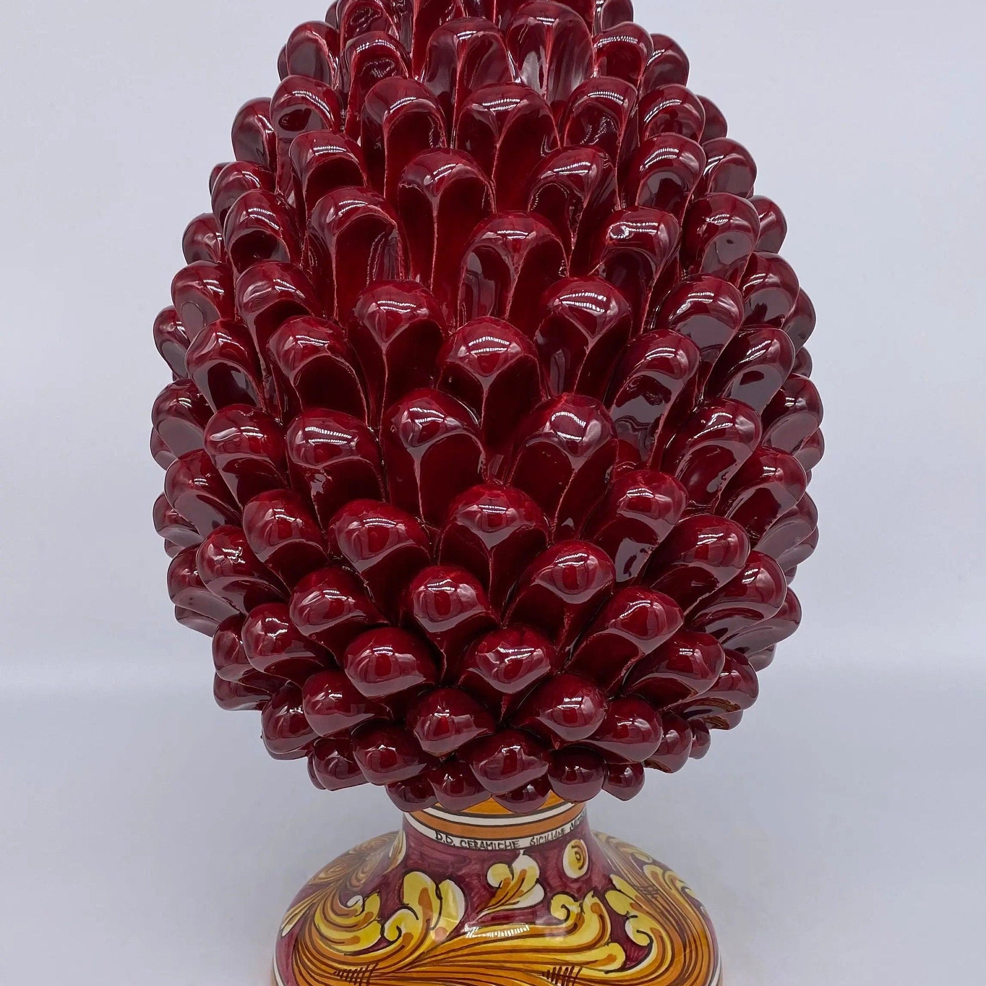 Pigna Ceramica Caltagirone cm H.35 Artigianale Bordeaux Base Decorata DD CERAMICHE SICILIANE