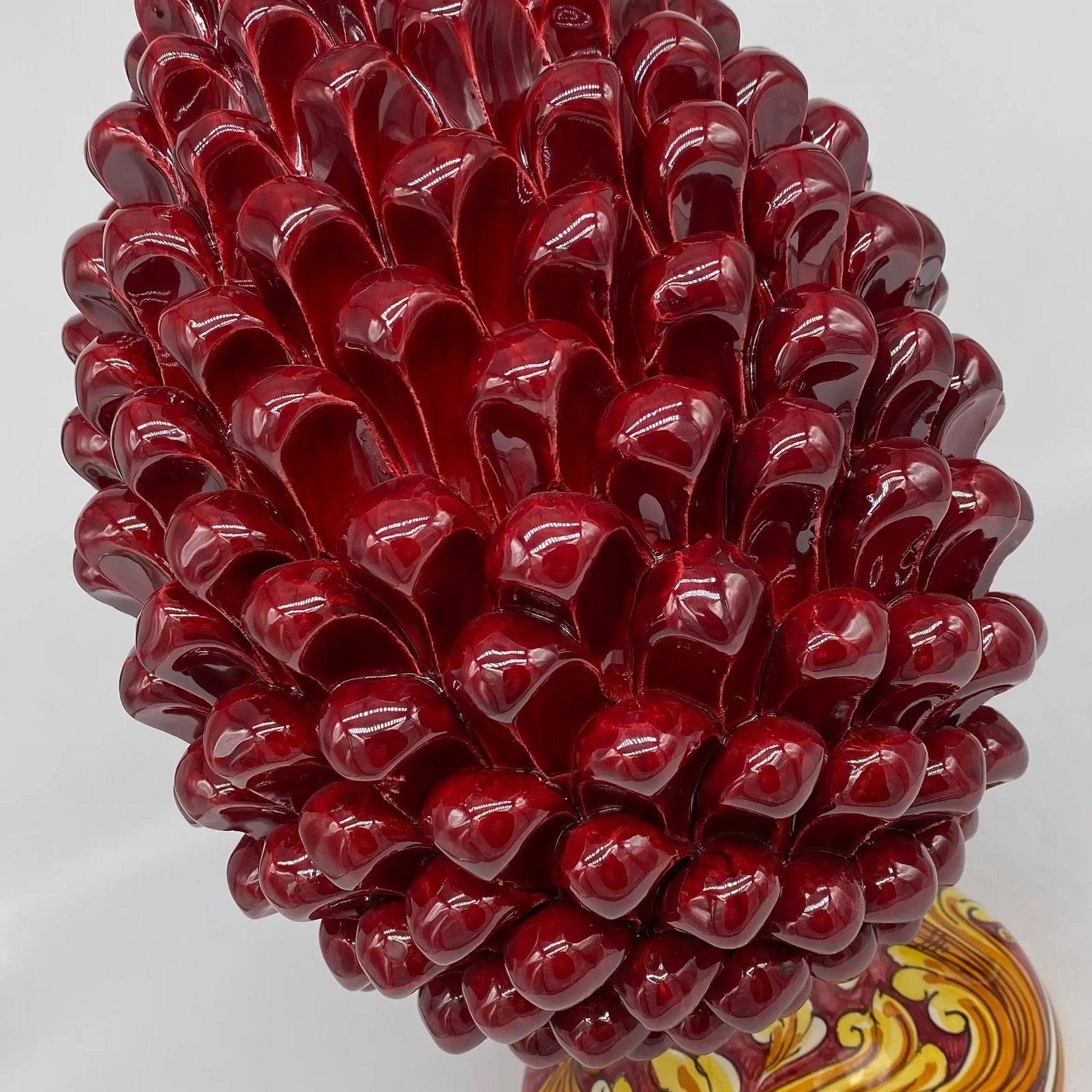 Pigna Ceramica Caltagirone cm H.35 Artigianale Bordeaux Base Decorata DD CERAMICHE SICILIANE